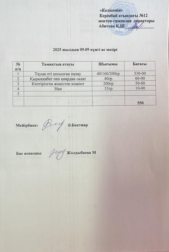 09.09.2025ж ас мәзірі