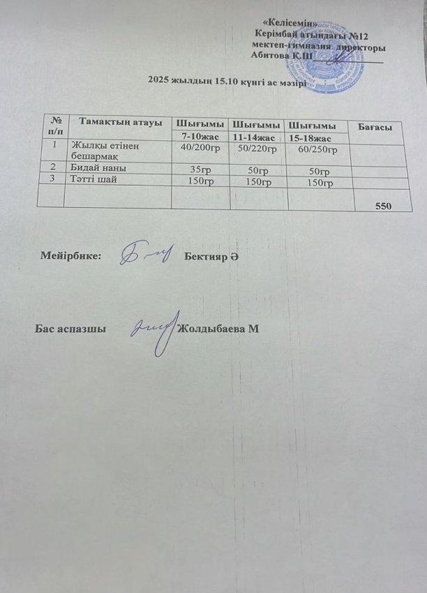 15.10.2025ж ас мәзірі