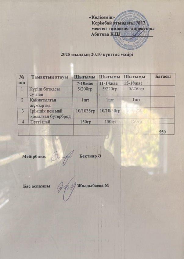 20.10.2025ж ас мәзірі