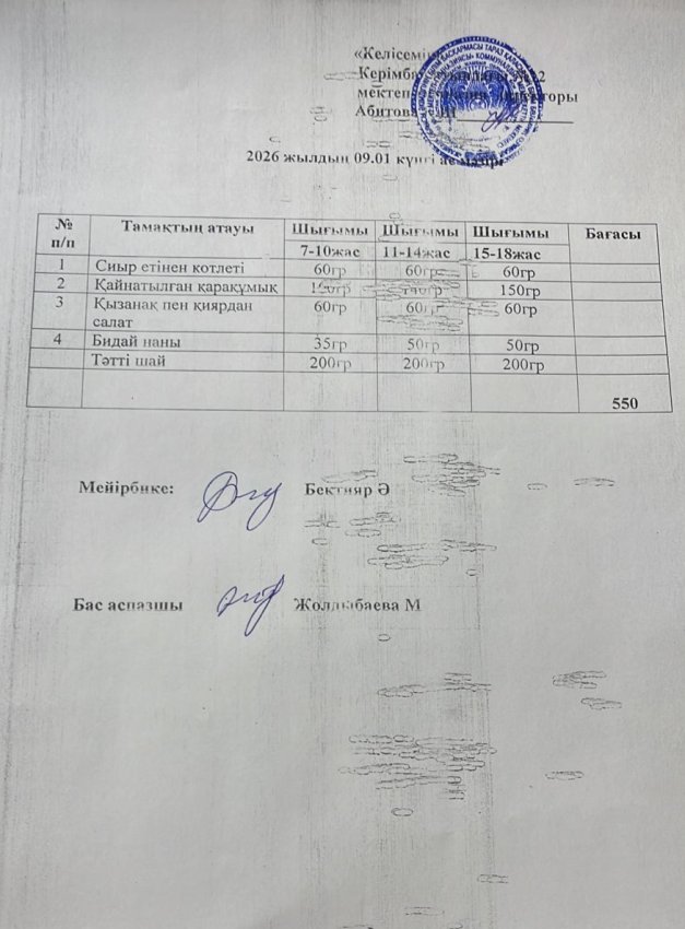 09.01.2026 жыл ас мәзірі