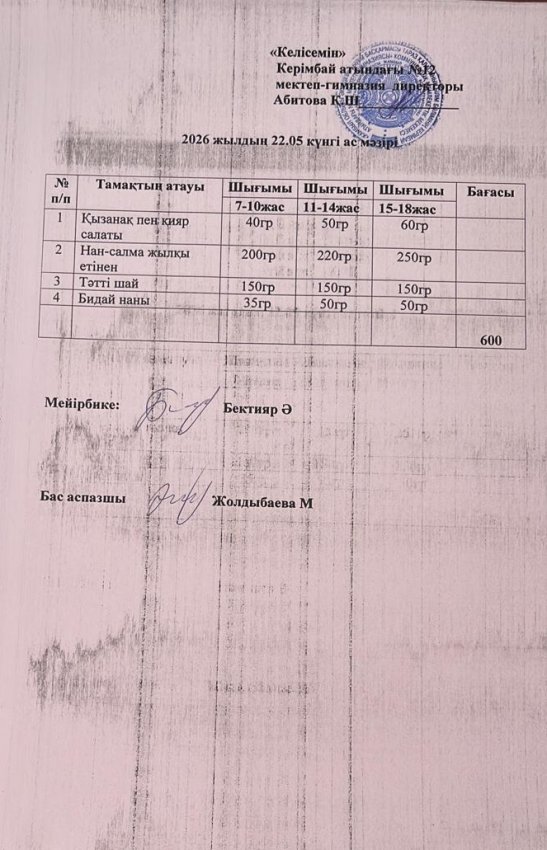 22.05.2026ж ас мәзірі