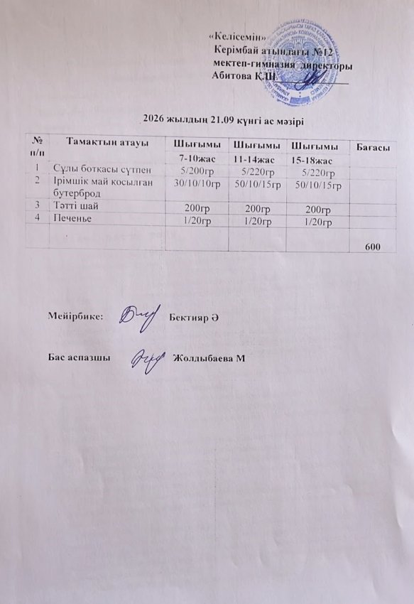 21.09.2026ж  күнгі ас мәзірі